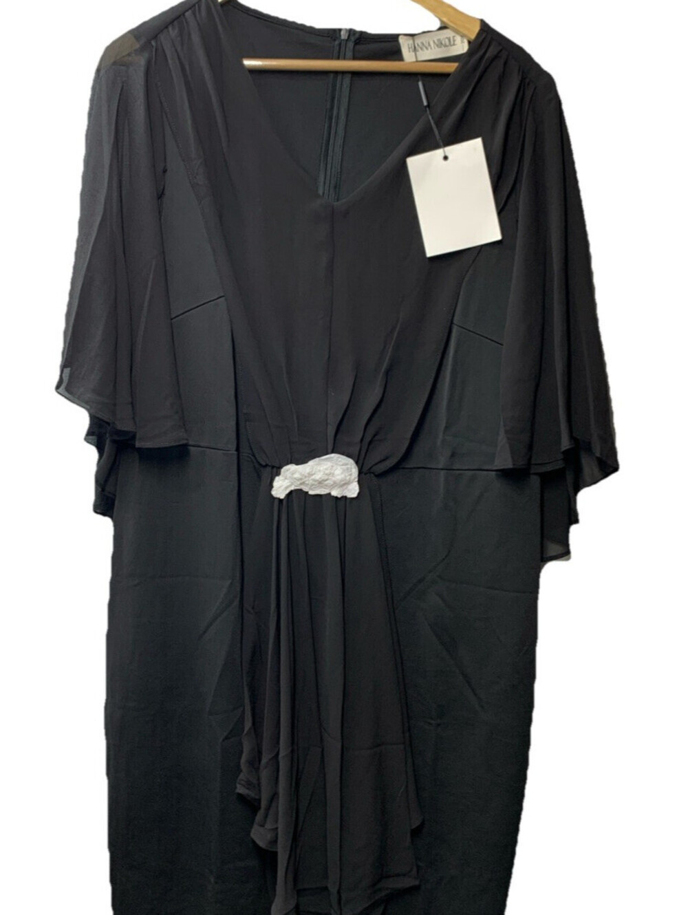 Hanna Nikole Women's Plus Size Chiffon Overlay Dress Size 20W, Black V-Neck
